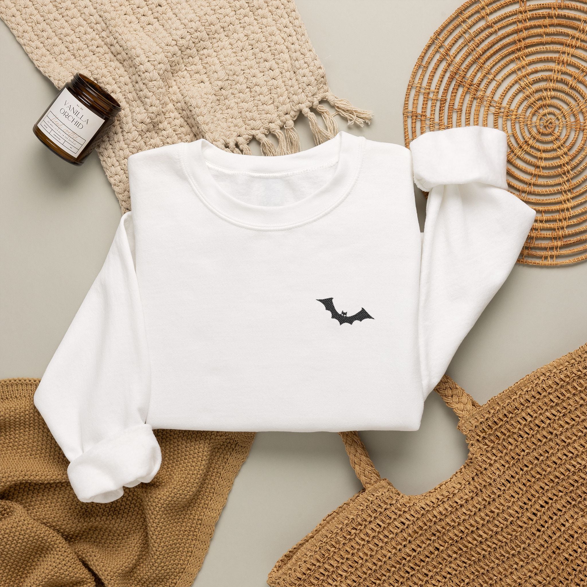 Bat Chest Crewneck Sweatshirt – Minimal Halloween Bat Graphic