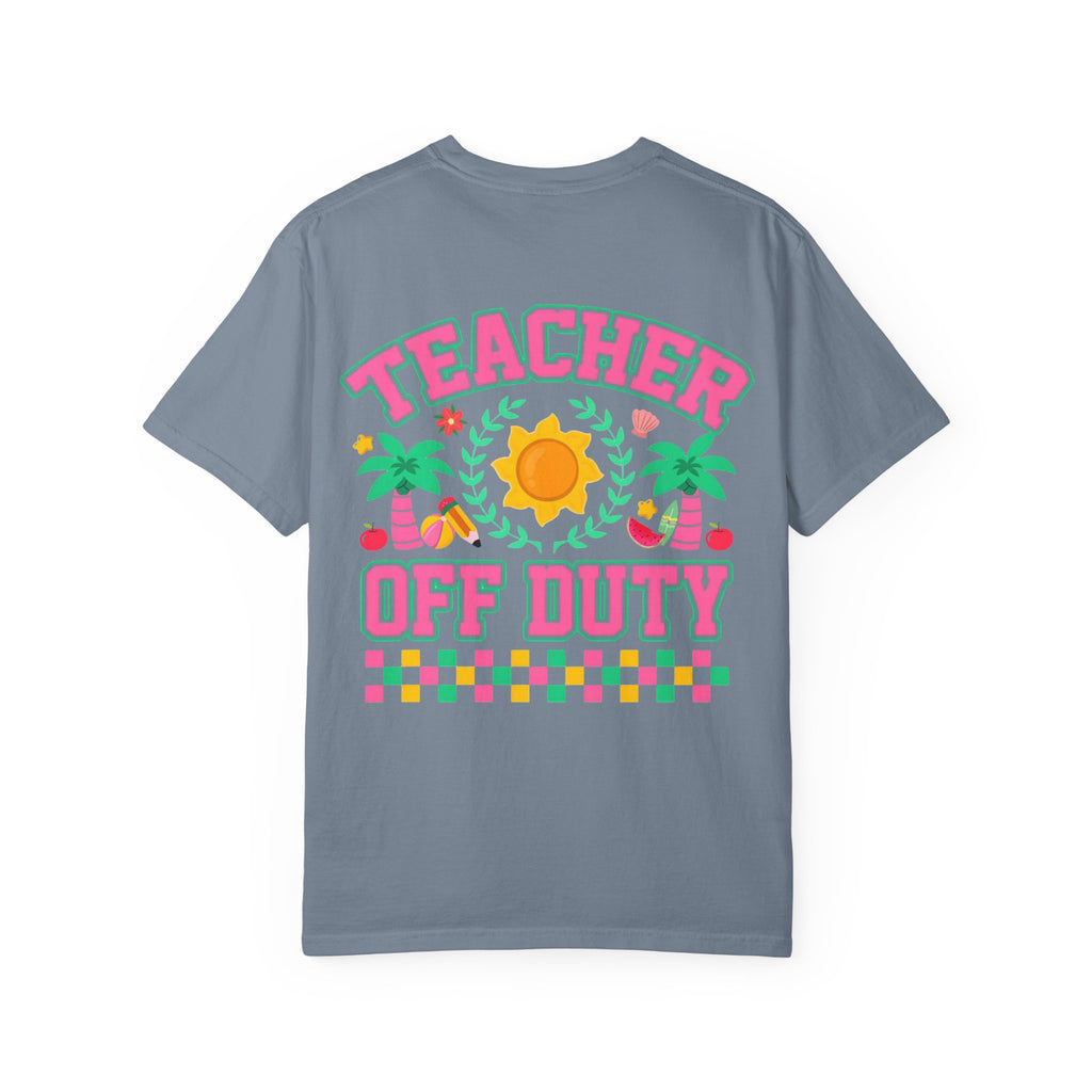 Teacher Off Duty T-Shirt | Beach Sun Palm Trees Retro Checkerboard