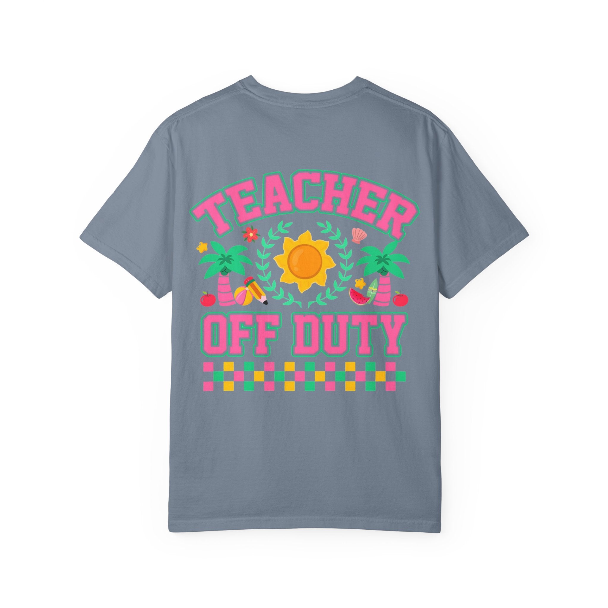 Teacher Off Duty T-Shirt | Beach Sun Palm Trees Retro Checkerboard