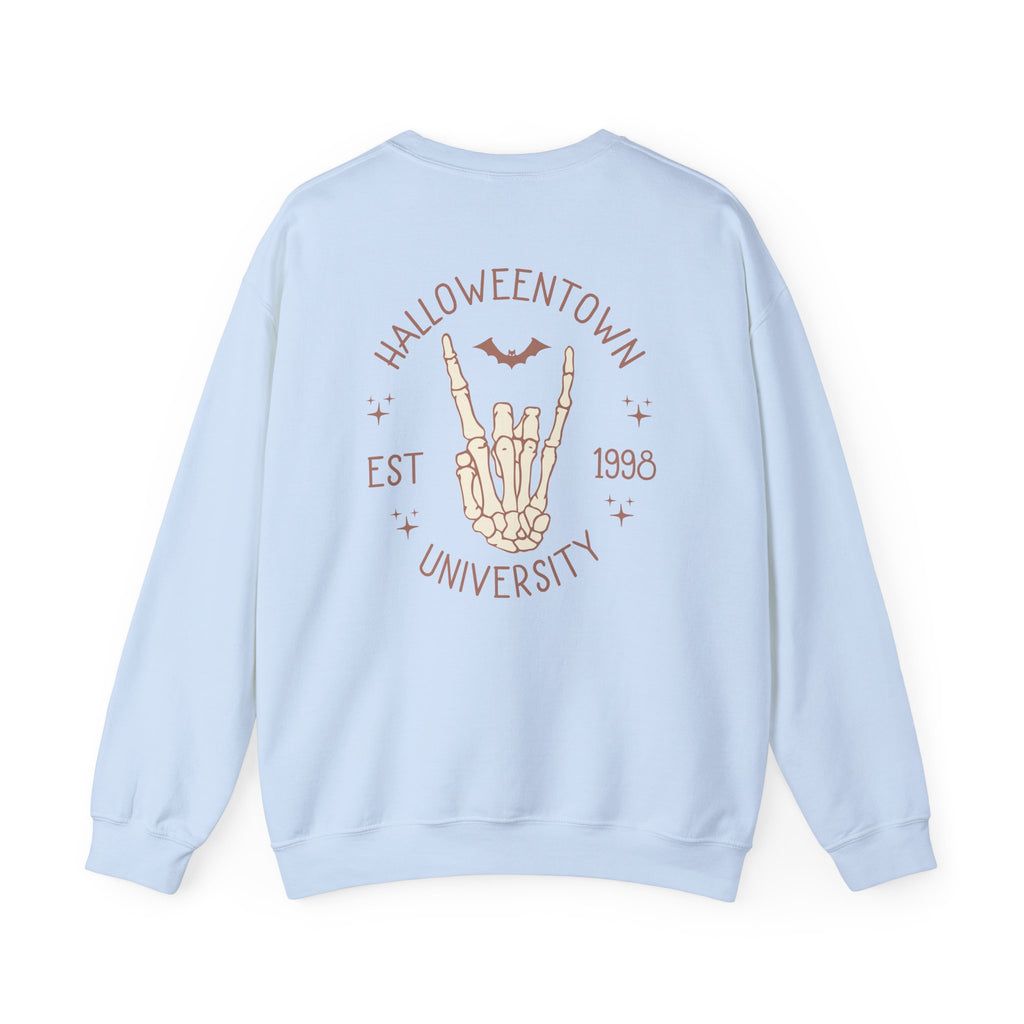 Halloweentown University Crewneck Sweatshirt — Skeleton Hand Rock On Pullover