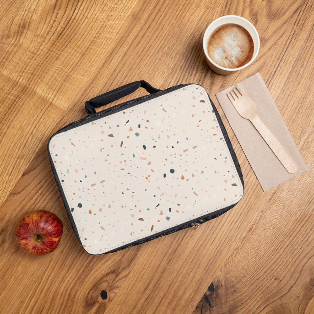 Terrazzo Pattern Insulated Lunch Bag — Beige Speckled Bento Cooler