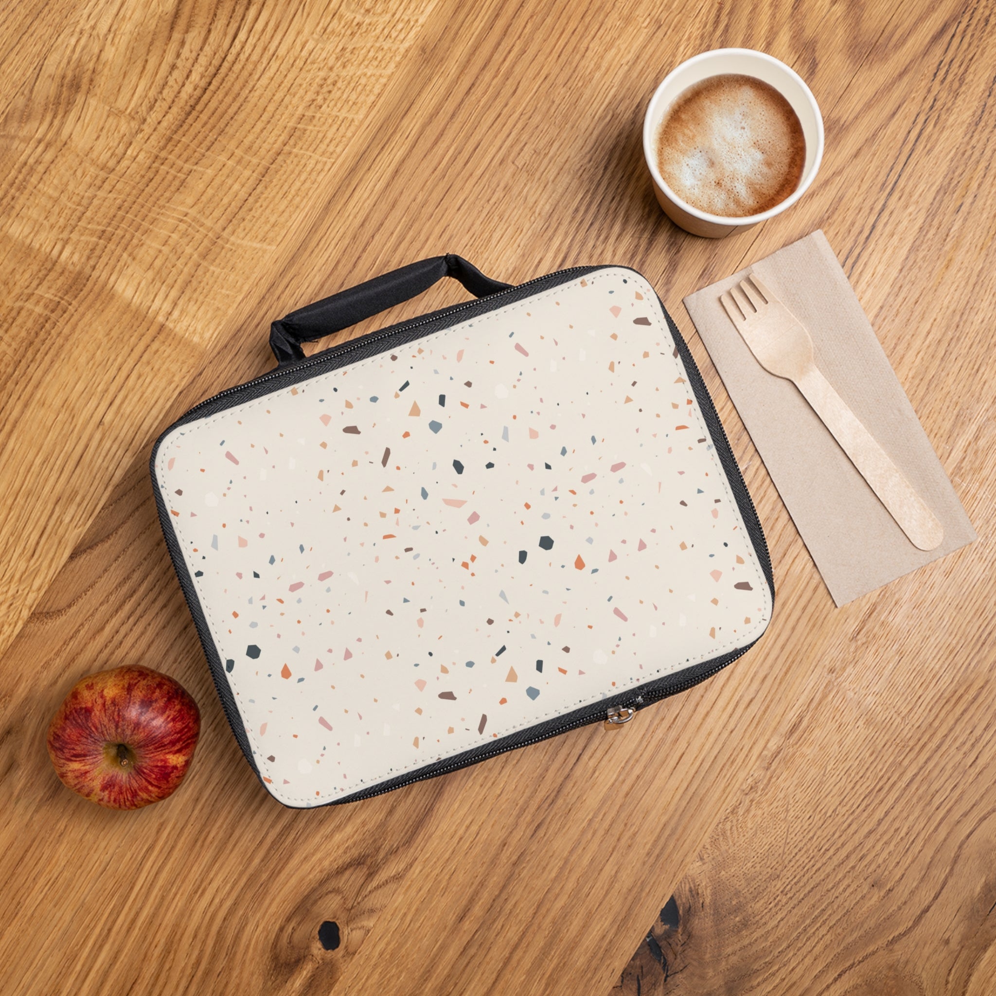 Terrazzo Pattern Insulated Lunch Bag — Beige Speckled Bento Cooler