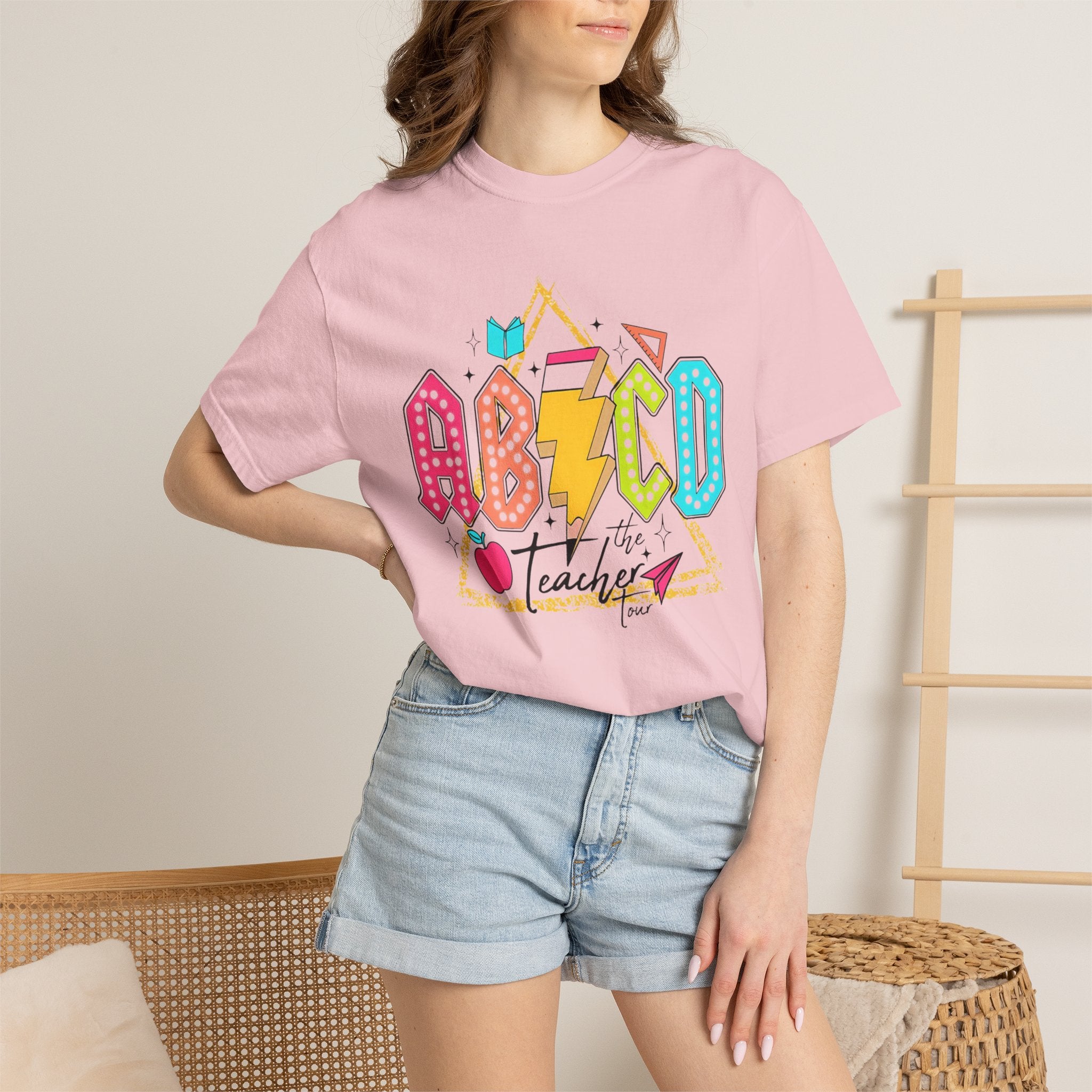 ABCD Teacher Lightning Graphic T-Shirt | Retro School Apple Pencil Design