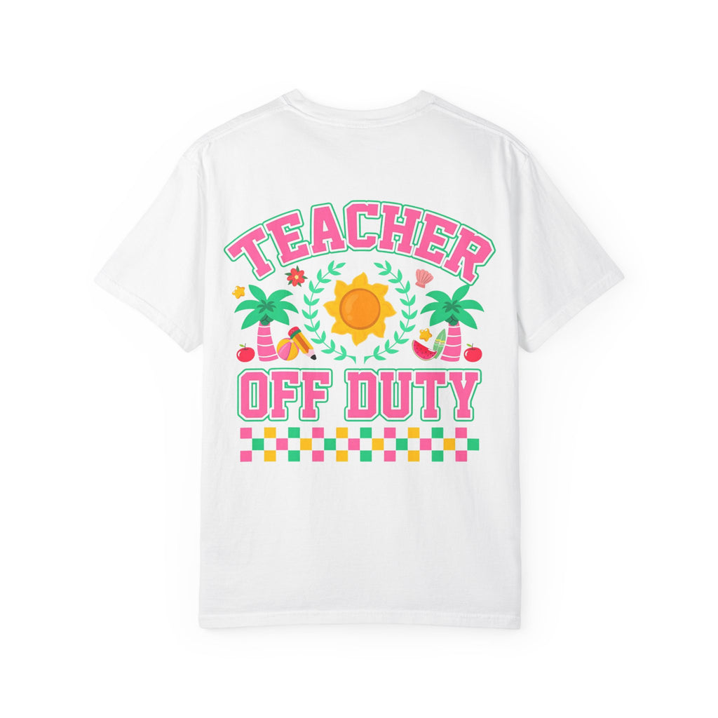 Teacher Off Duty T-Shirt | Beach Sun Palm Trees Retro Checkerboard