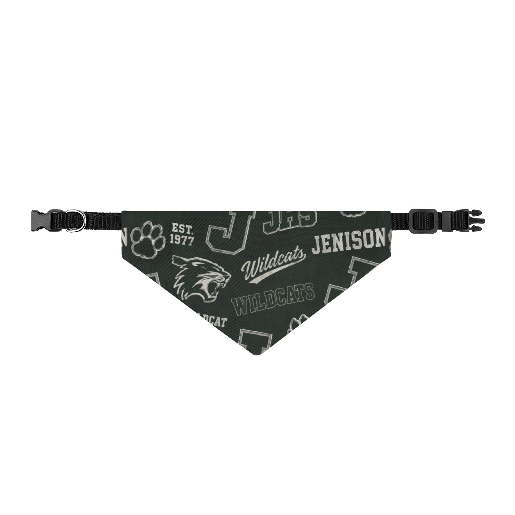 Clip-On Pet Bandana — Collegiate Paw Print & Lettering Pattern for Dogs & Cats