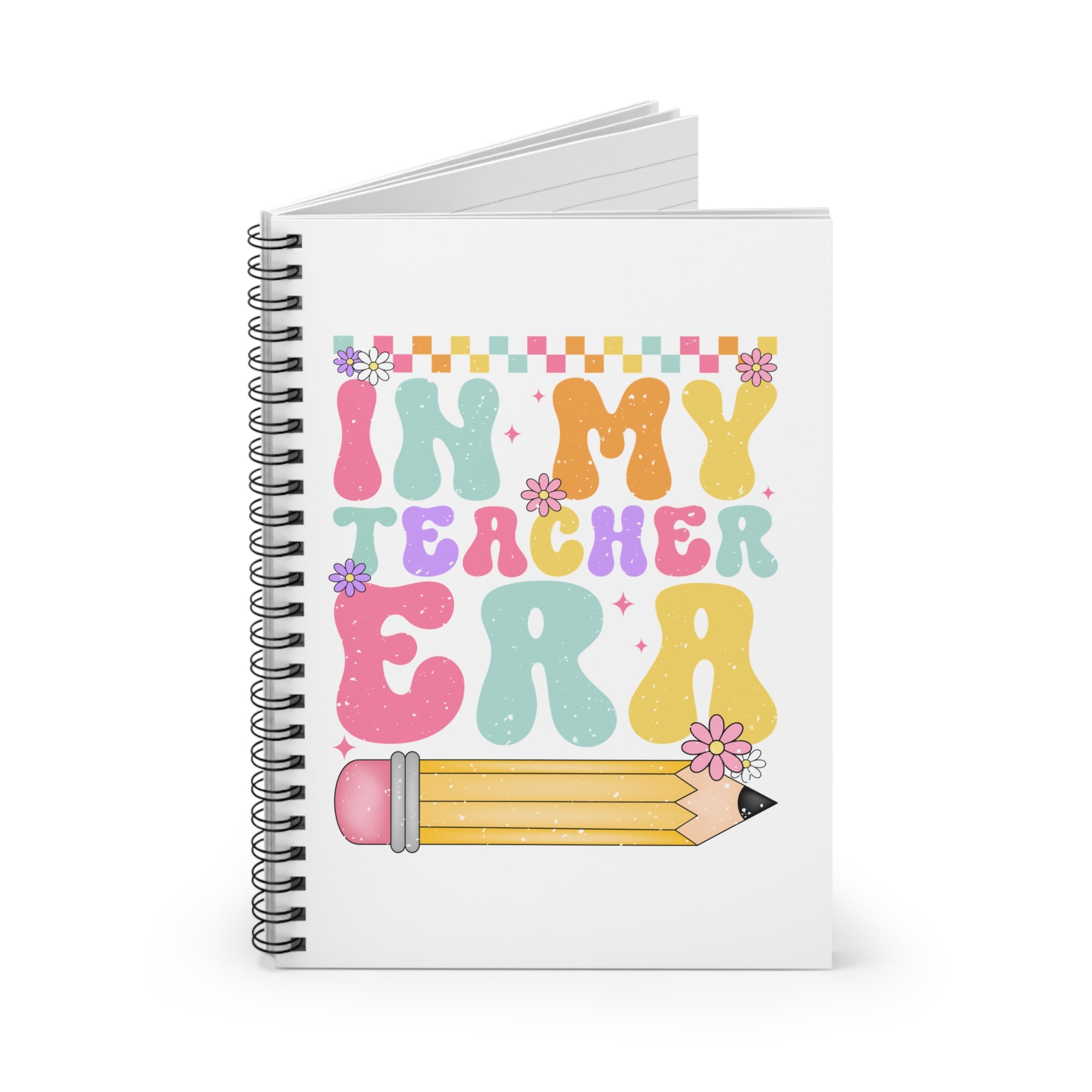 Notebook — "In My Teacher Era" Floral Pencil Spiral Journal
