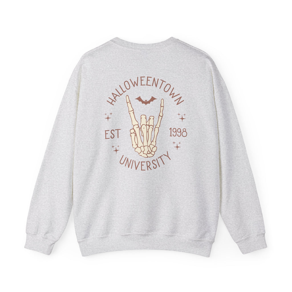 Halloweentown University Crewneck Sweatshirt — Skeleton Hand Rock On Pullover