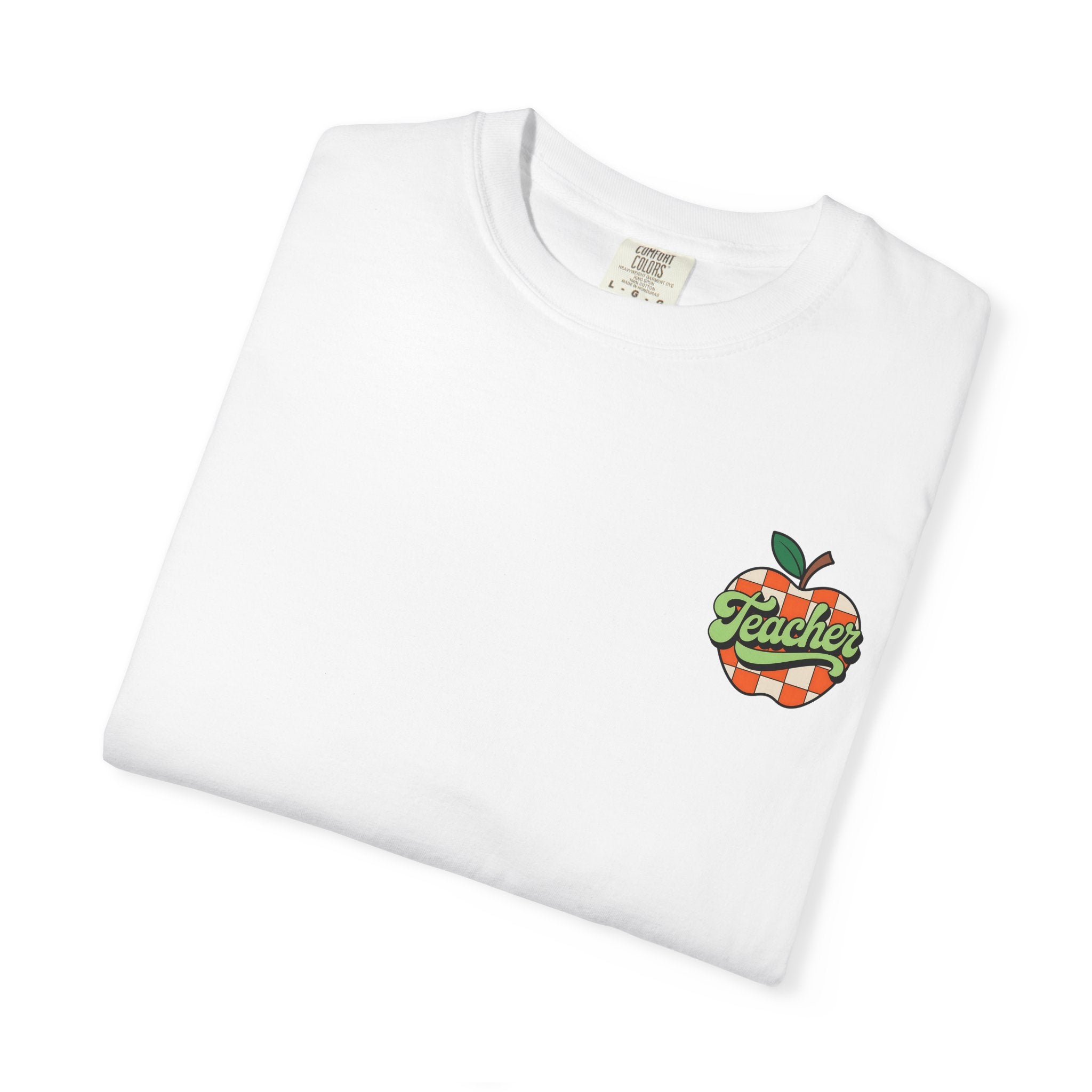 Teacher Apple T‑Shirt — Retro Check Classroom Gift