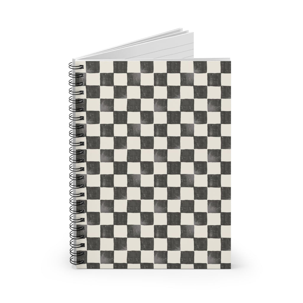 Checkered Spiral Notebook — Black & White Retro Grid Ruled Journal