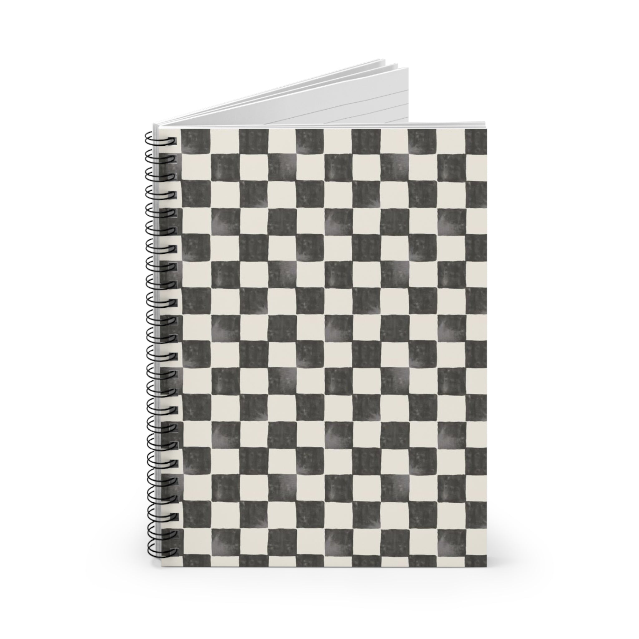 Checkered Spiral Notebook — Black & White Retro Grid Ruled Journal