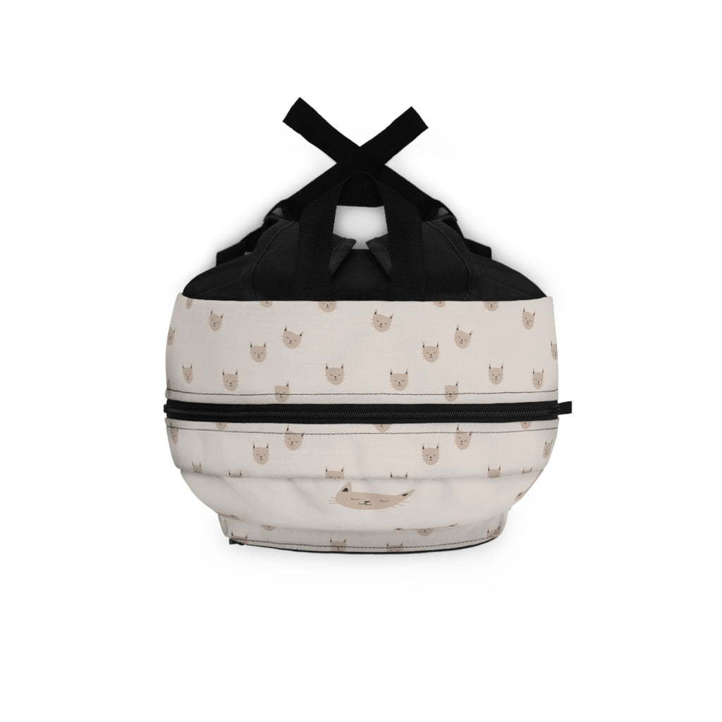 Cute Beige Cat Pattern Backpack – Minimal Kawaii School & Everyday Bag