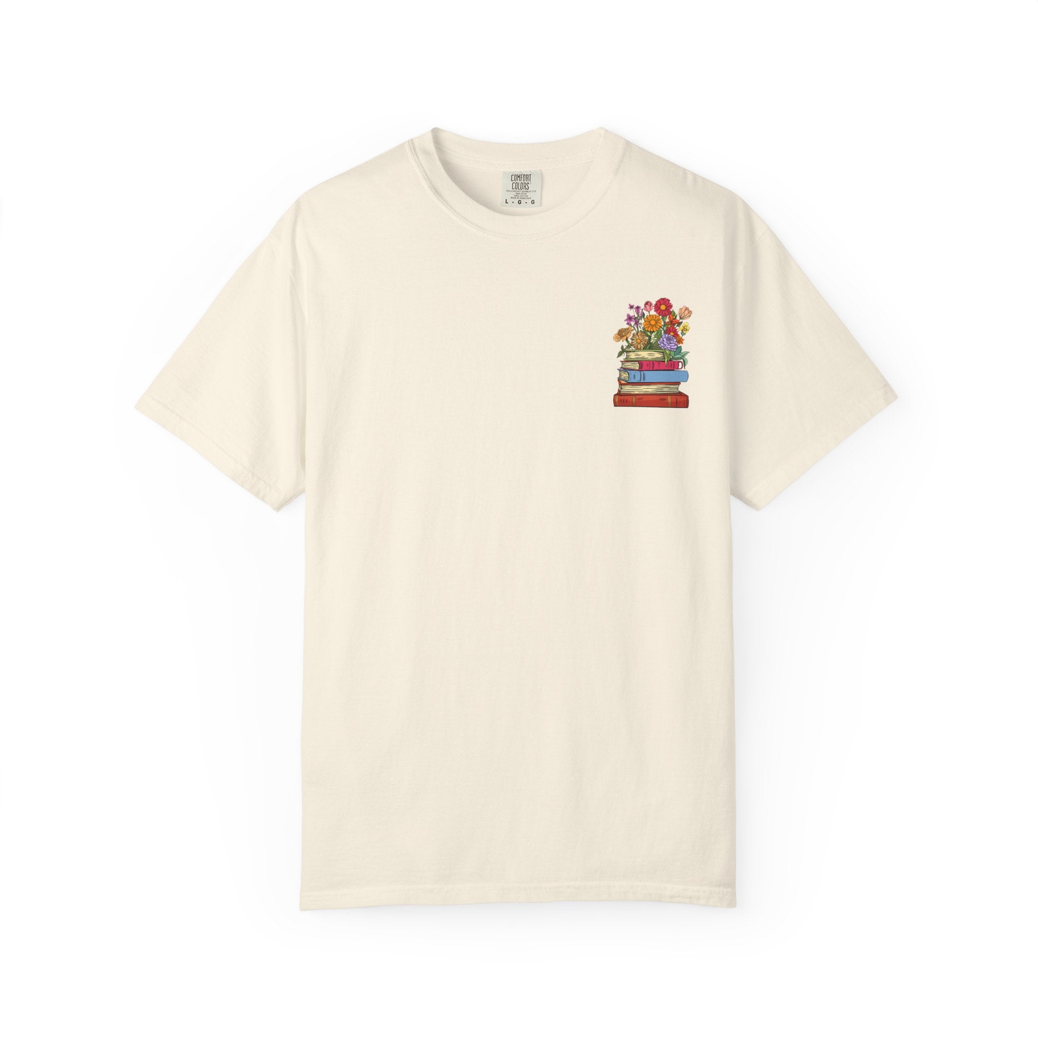 Reading Cozy T-Shirt — Floral Stack of Books Design