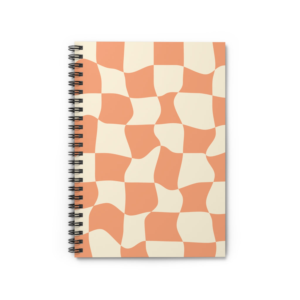 Retro Peach Checker Spiral Notebook — Ruled Lined Journal for Notes & School