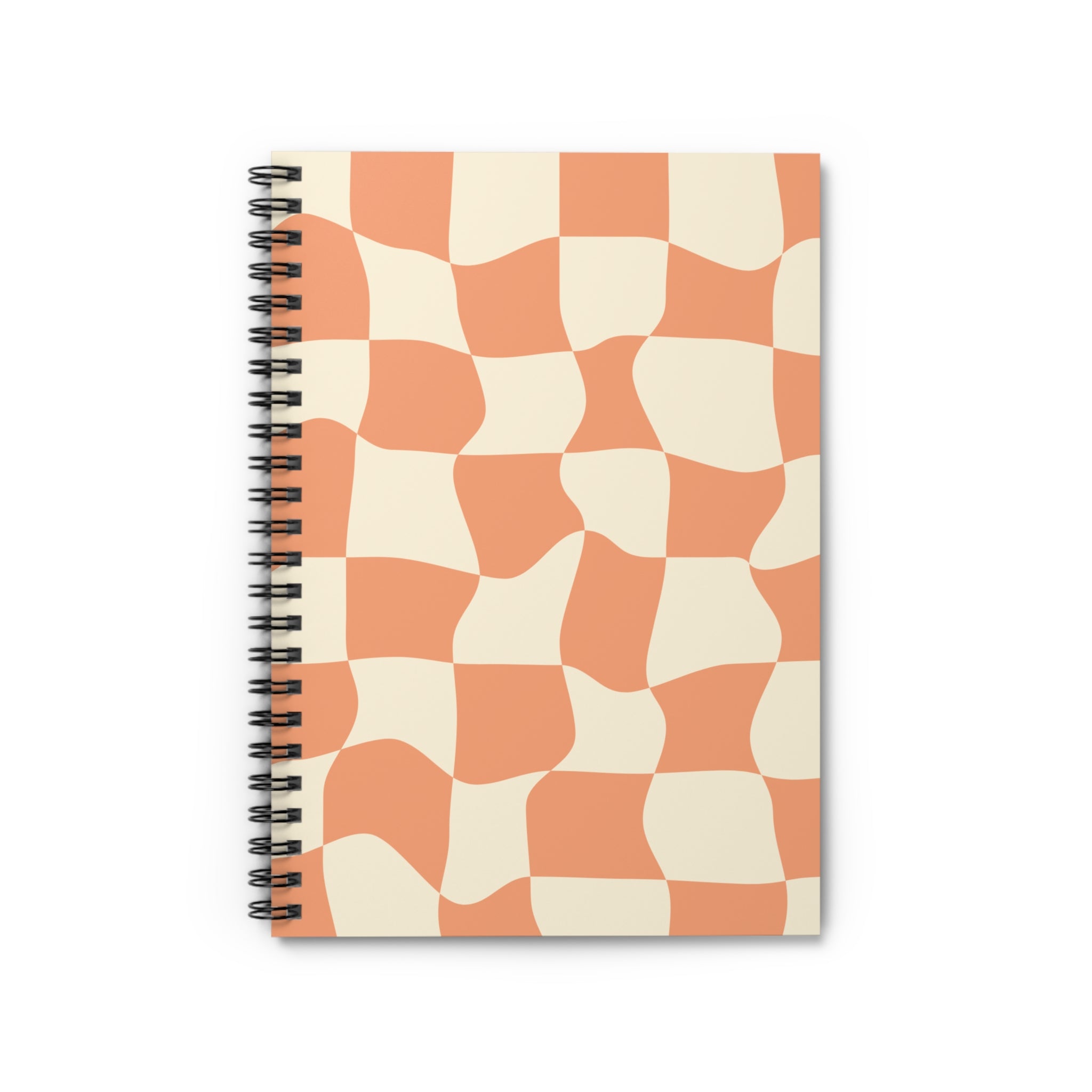 Retro Peach Checker Spiral Notebook — Ruled Lined Journal for Notes & School