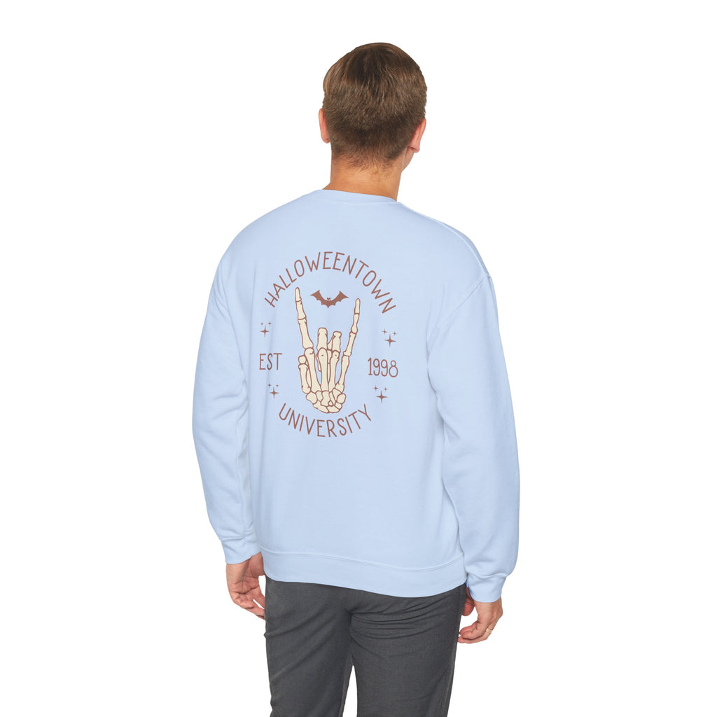 Halloweentown University Crewneck Sweatshirt — Skeleton Hand Rock On Pullover