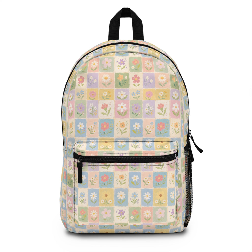 Floral Patchwork Backpack – Pastel Ditsy Flower Grid Print
