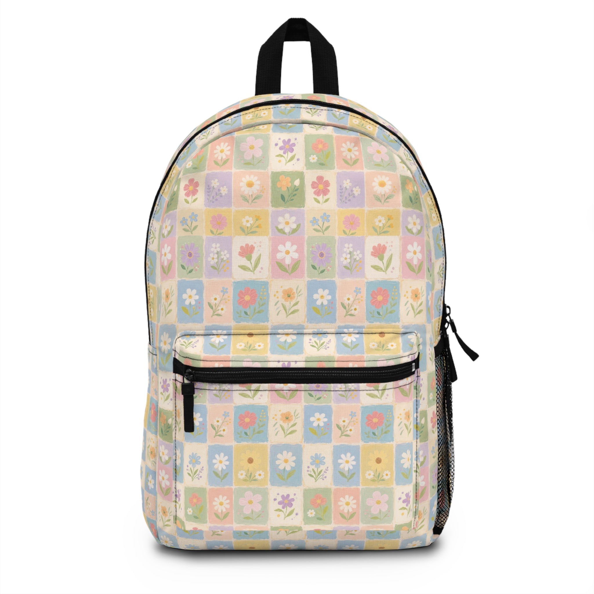 Floral Patchwork Backpack – Pastel Ditsy Flower Grid Print