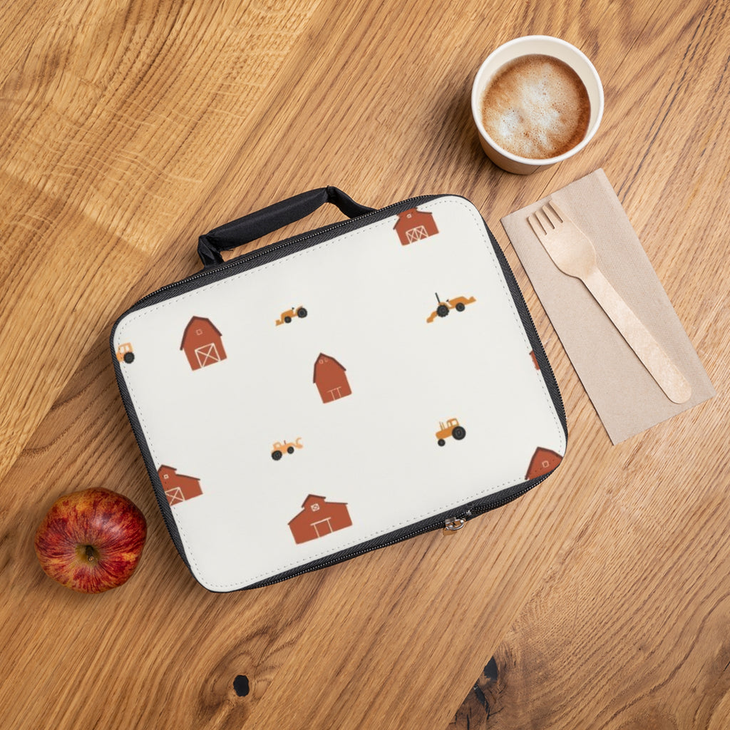 Farmhouse Barn & Tractor Lunch Bag — Kids’ Cute Farm Pattern Insulated Lunchbox
