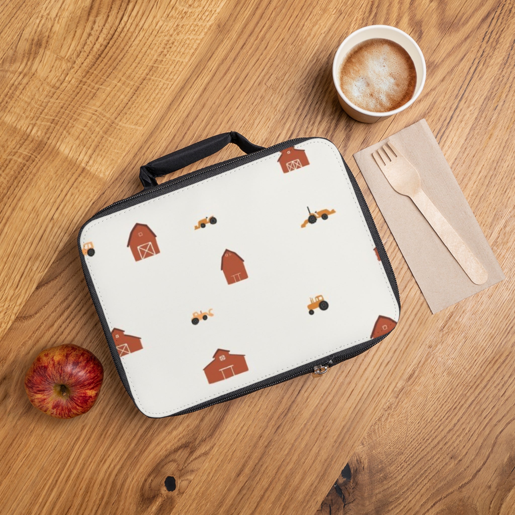 Farmhouse Barn & Tractor Lunch Bag — Kids’ Cute Farm Pattern Insulated Lunchbox