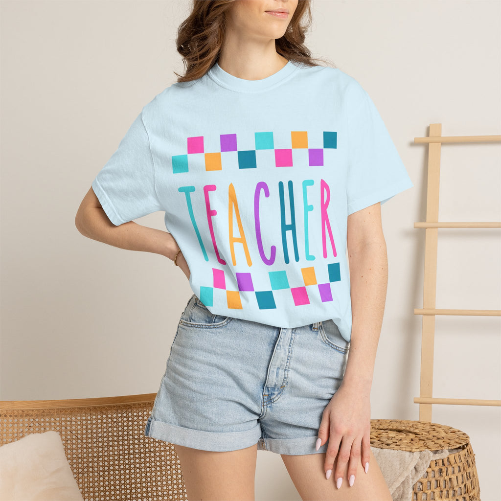 Colorful Checker 'Teacher' T-Shirt | Teacher Tee, School Staff Shirt