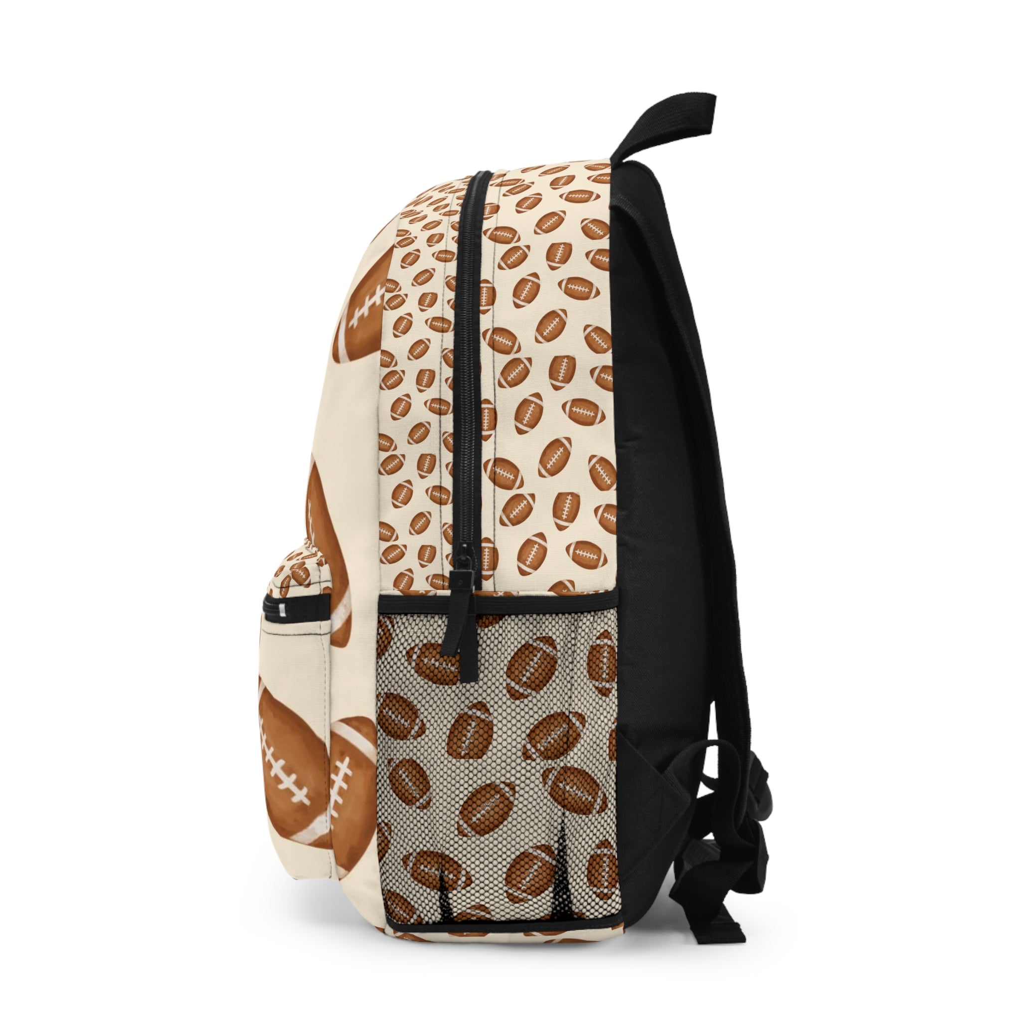 Football Print Backpack — Cream Football Pattern School & Game Day Bag