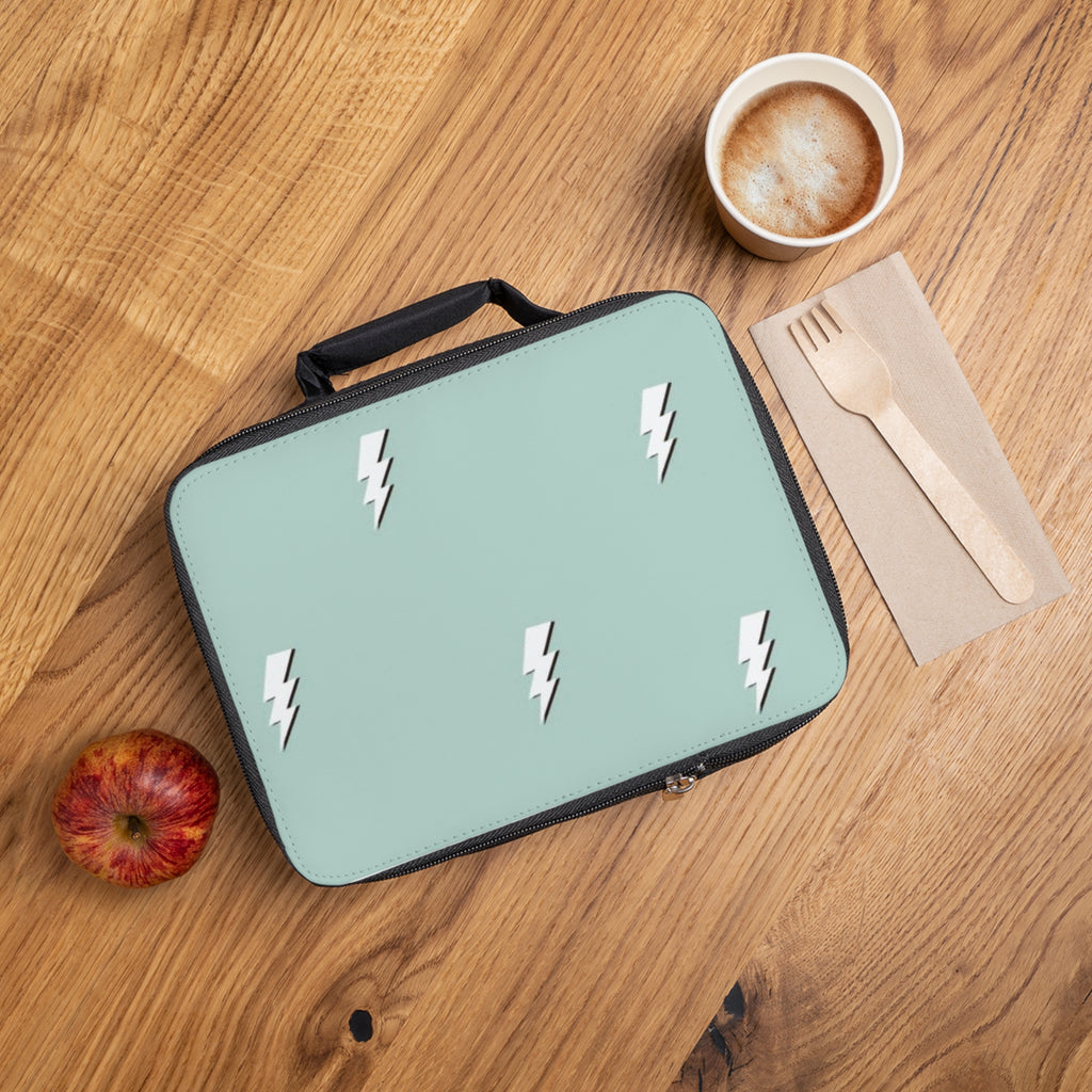 Mint Lightning Bolt Lunch Bag — Retro Electric Kids & Teen Insulated Lunchbox