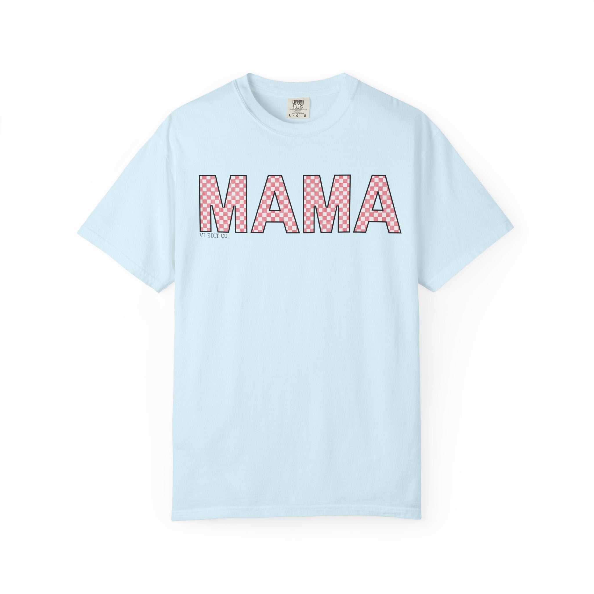 Mama Checkered Letters T-Shirt | Pink Plaid Typography Tee