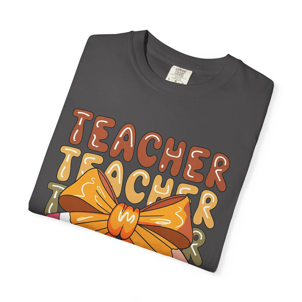 Teacher Bow Graphic T-Shirt — Cute Pencil & Ribbon Teacher Shirt for Educators