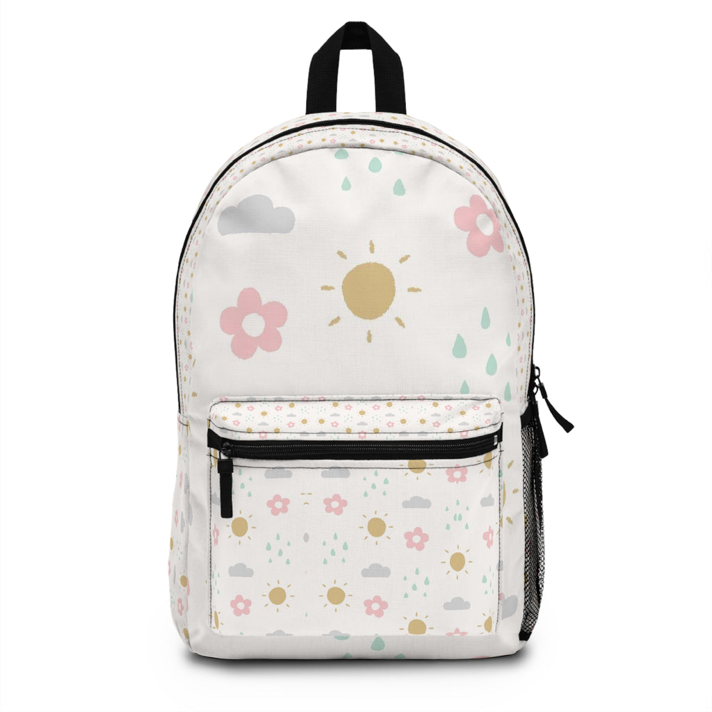 Sunshine Floral Backpack — Cute Pastel Flower & Raindrop Print for Kids