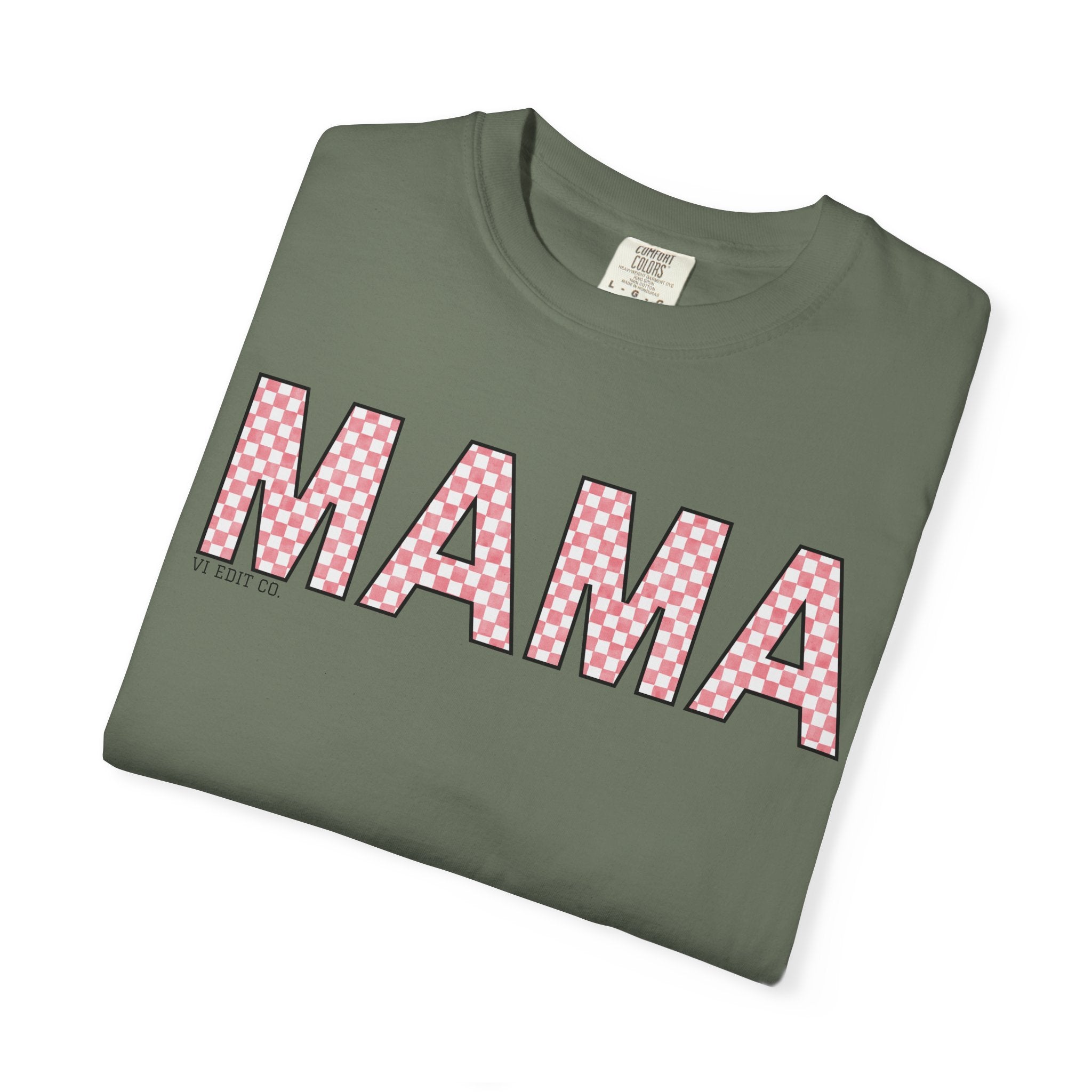 Mama Checkered Letters T-Shirt | Pink Plaid Typography Tee