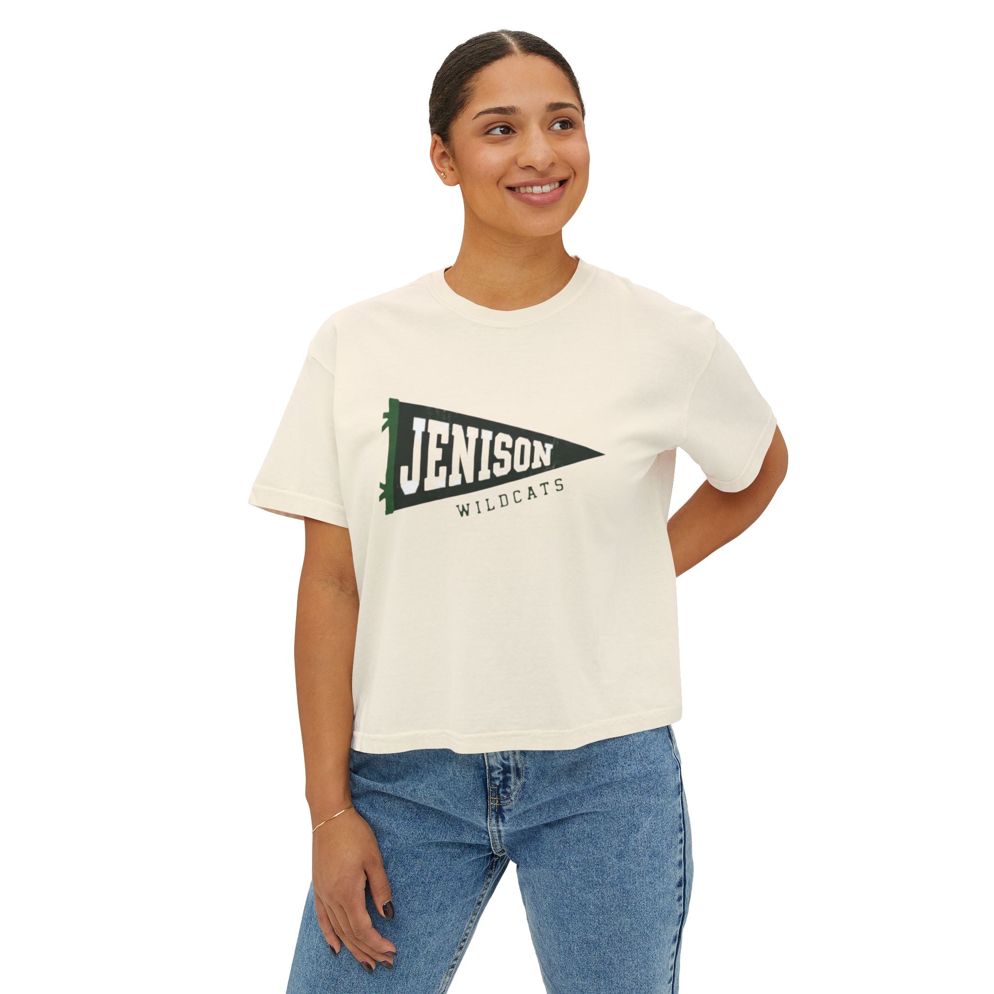 Jenison Wildcats Cropped Boxy Tee – Vintage Pennant School Spirit Shirt