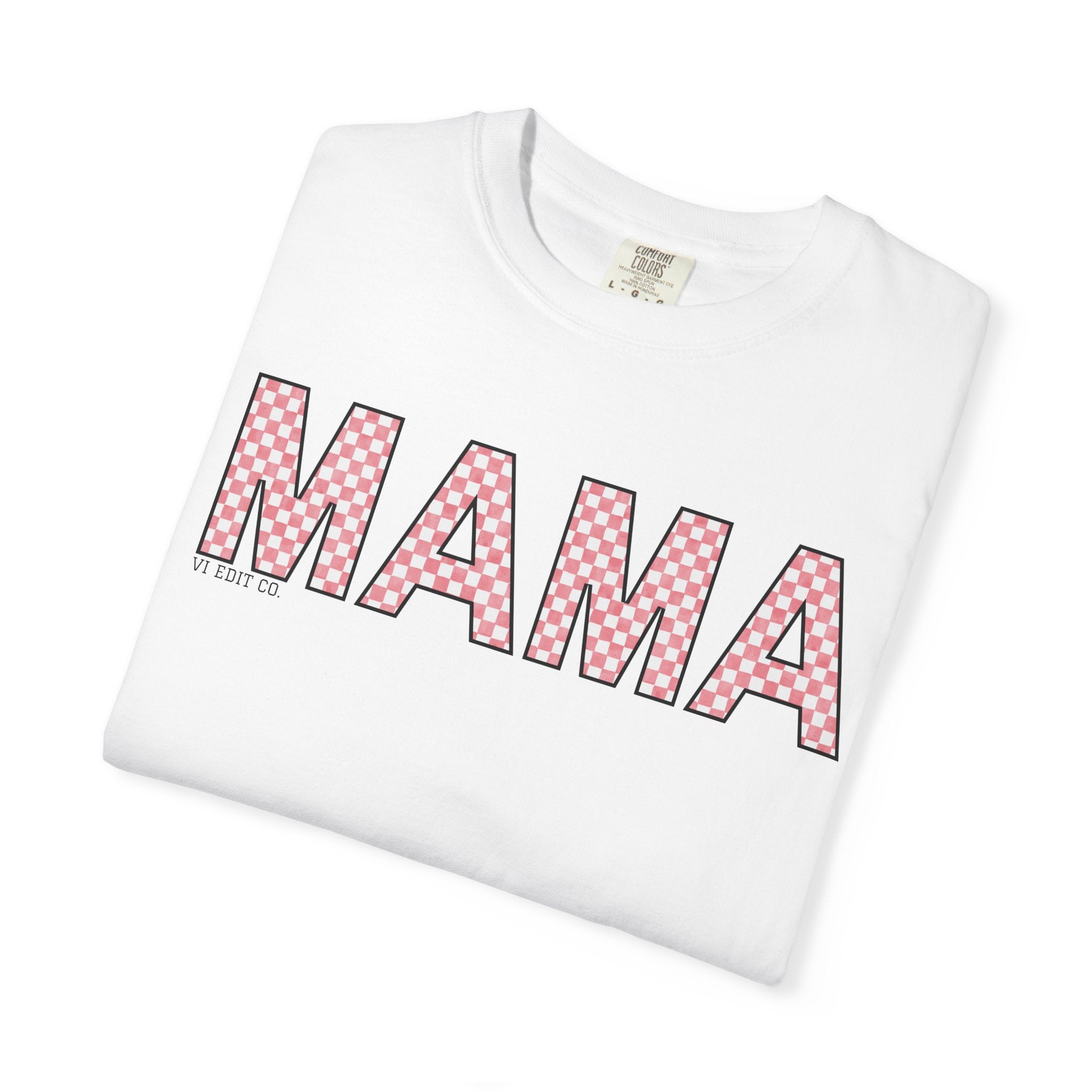Mama Checkered Letters T-Shirt | Pink Plaid Typography Tee