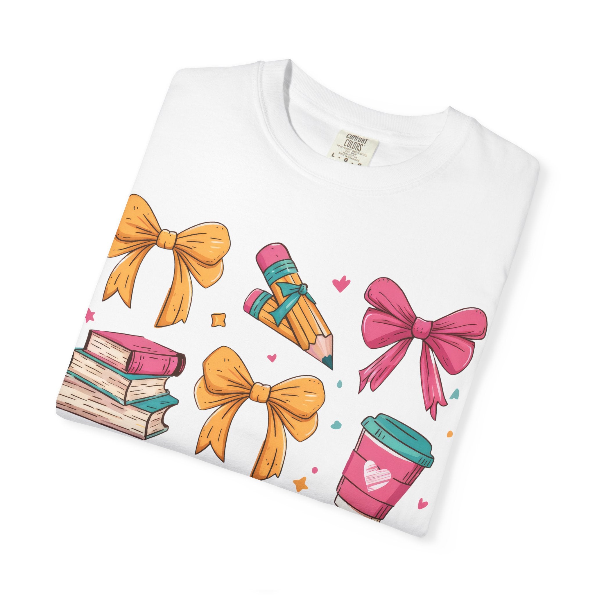 Book Lover Cute Icon Tee — Bows, Coffee & Leopard Apple Graphic T-Shirt
