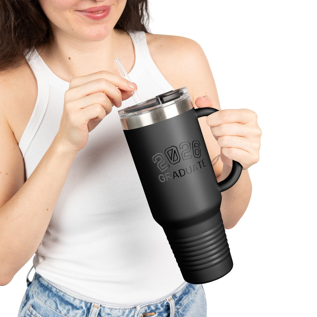2026 Graduate 40oz Insulated Travel Mug — Large Stainless Tumbler with Straw & Handle