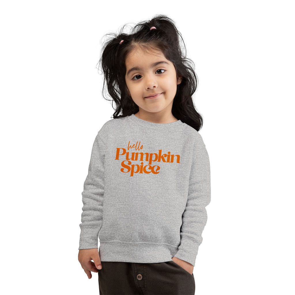 Toddler Sweatshirt - "Hello Pumpkin Spice" Fall Crewneck (Autumn Kids Sweater)