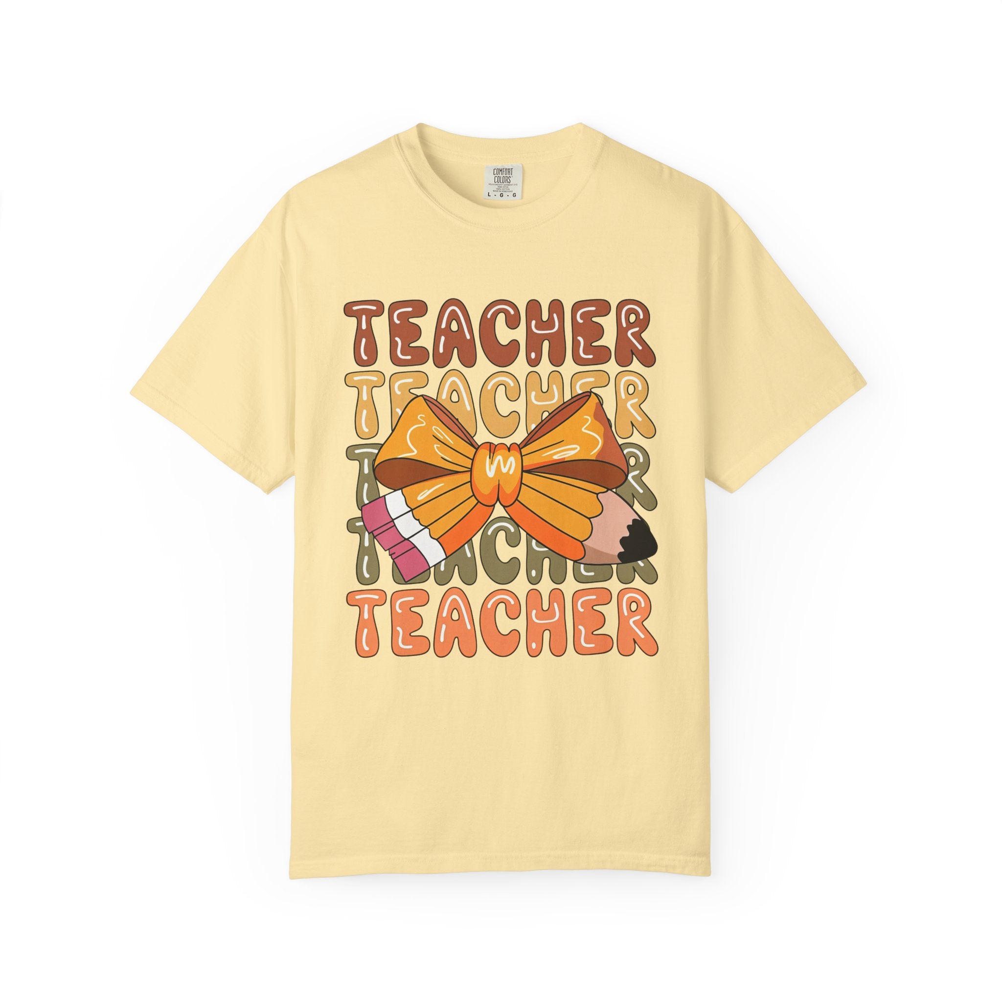 Teacher Bow Graphic T-Shirt — Cute Pencil & Ribbon Teacher Shirt for Educators