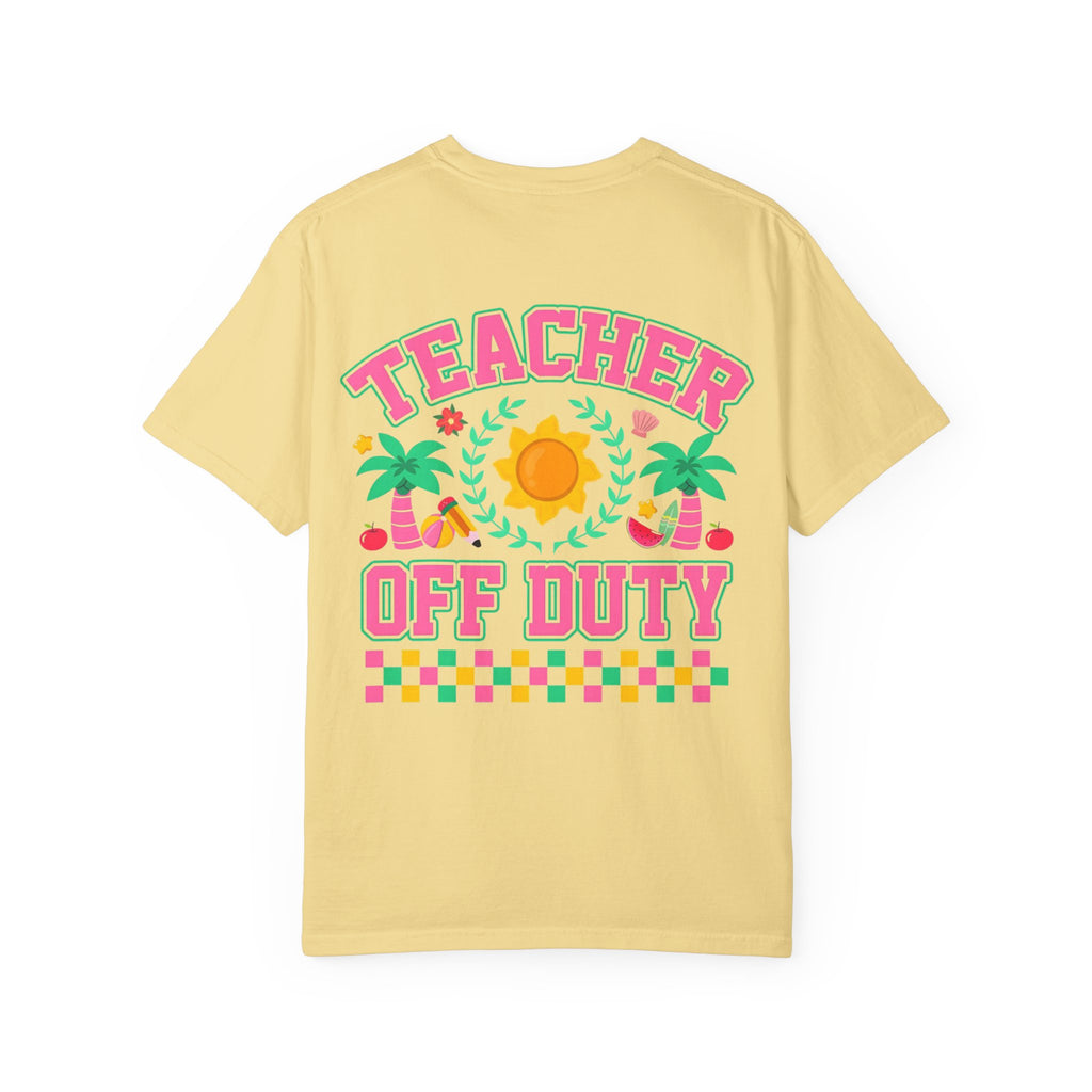 Teacher Off Duty T-Shirt | Beach Sun Palm Trees Retro Checkerboard