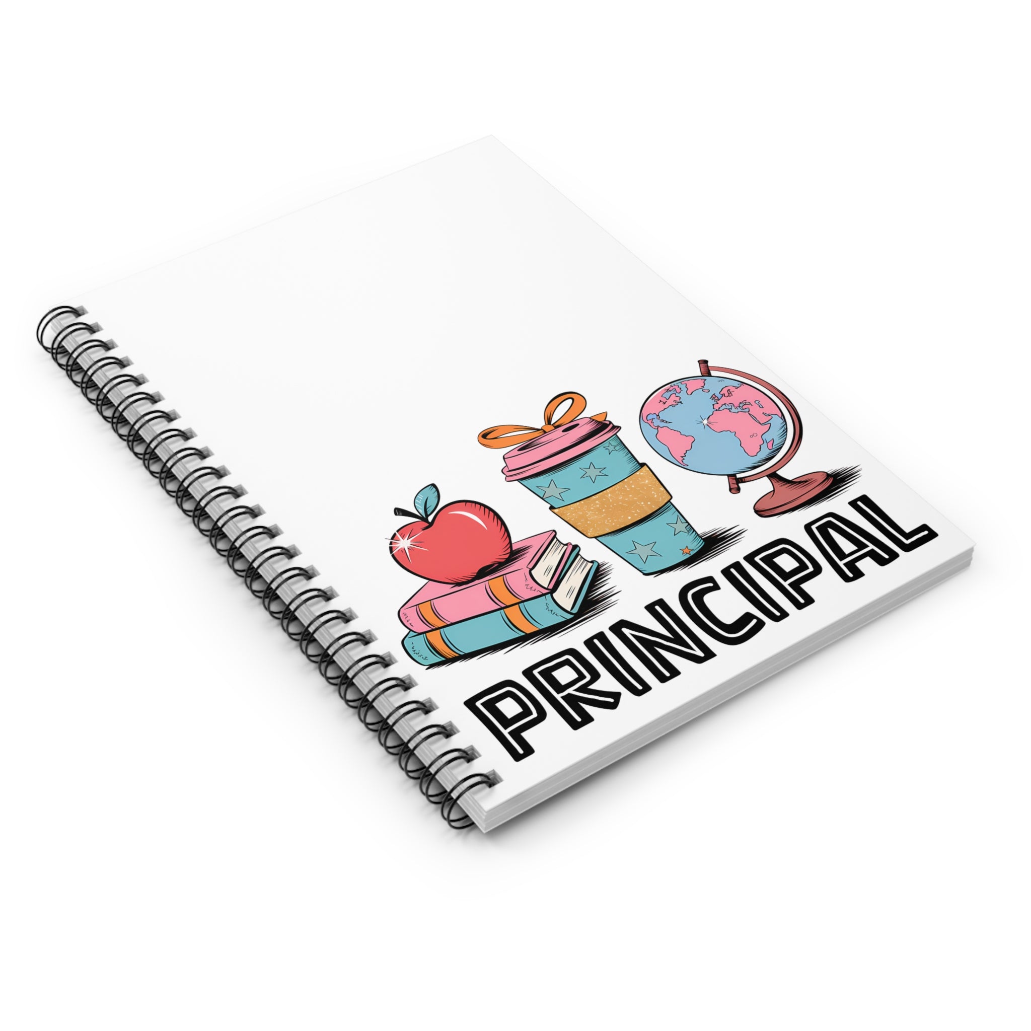 Principal Appreciation Spiral Notebook — Cute School Icons (Apple, Books, Coffee, Globe)