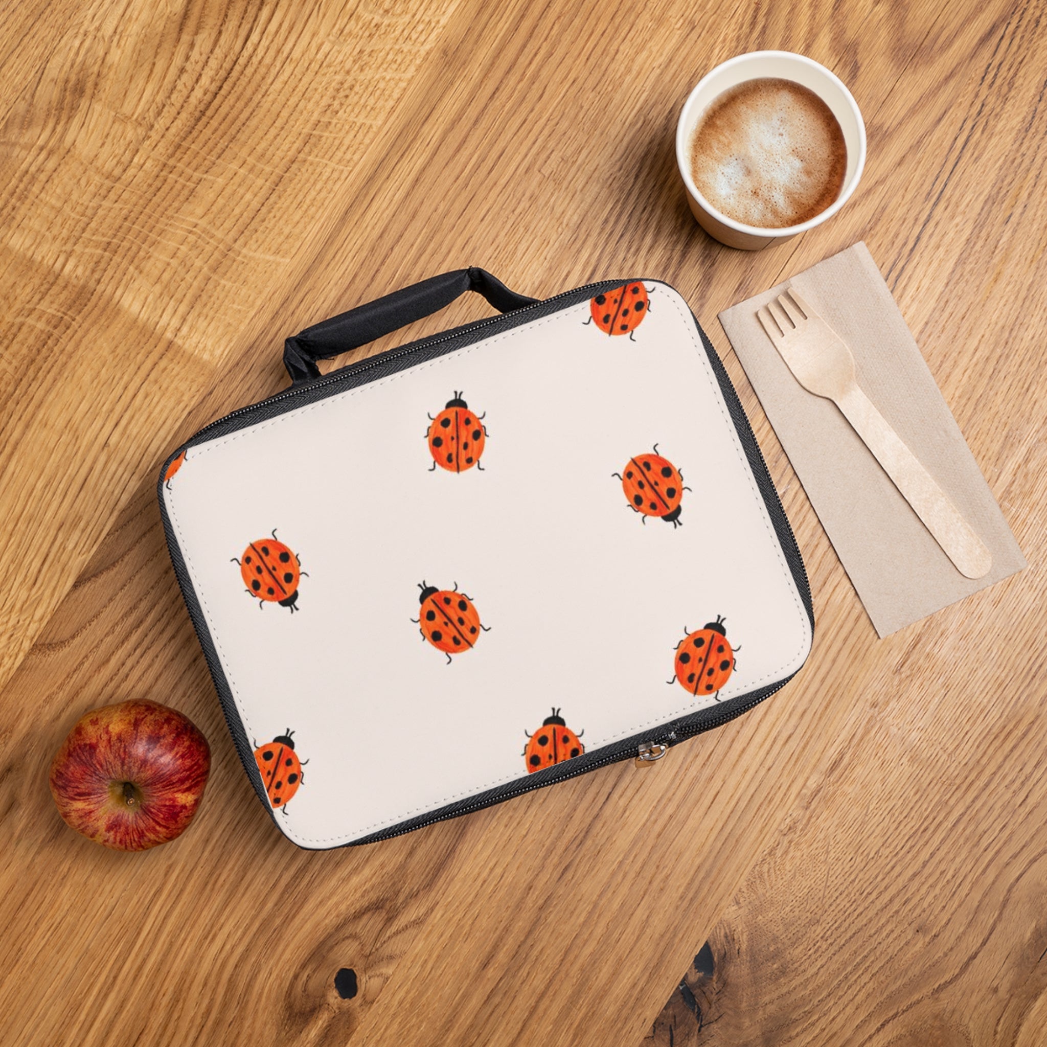 Ladybug Pattern Lunch Bag — Cute Insulated Bento Tote for Kids & Adults