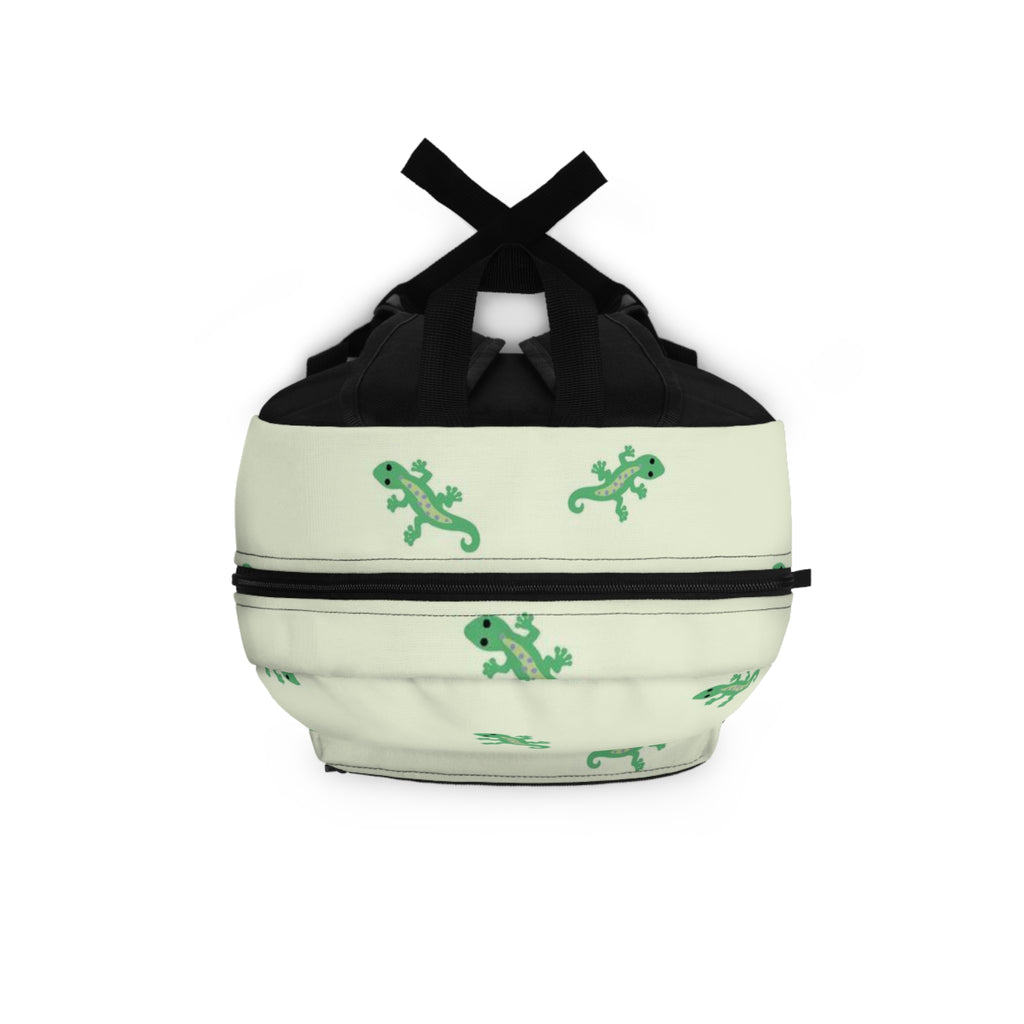 Lime Gecko Pattern Backpack — Cute Green Lizard Print School Bag