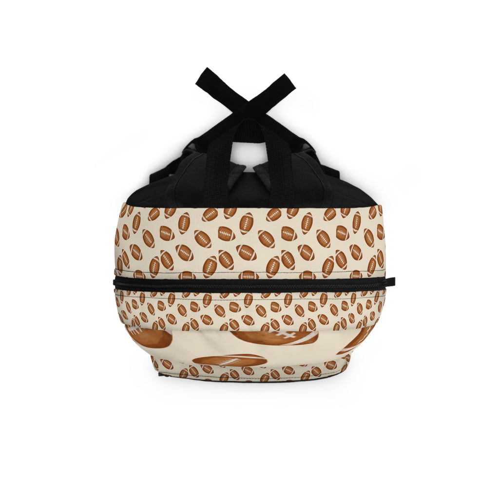 Football Print Backpack — Cream Football Pattern School & Game Day Bag
