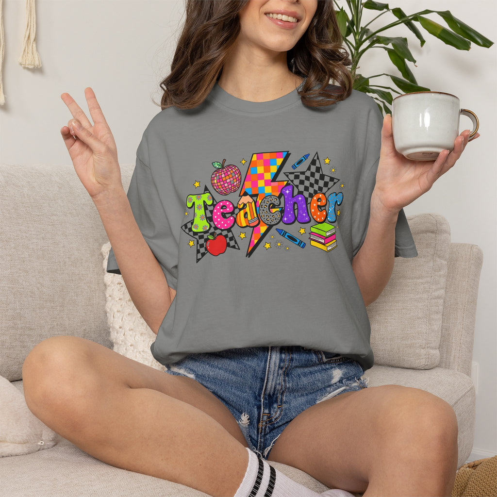 Teacher Pop Art T‑Shirt — Colorful Back-to-School Teacher Gift