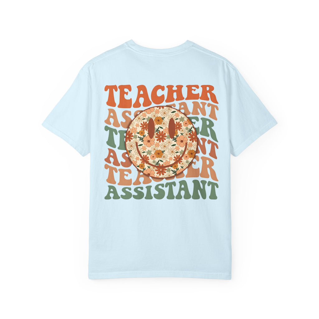 Teacher Assistant Floral Smiley T-Shirt | Retro Typography, Fall Colors