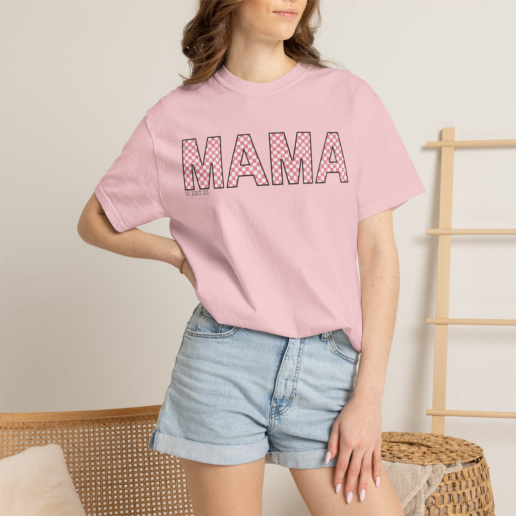 Mama Checkered Letters T-Shirt | Pink Plaid Typography Tee