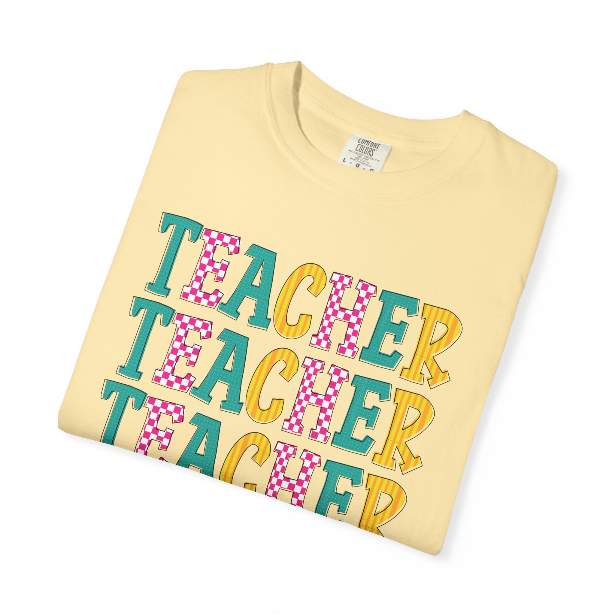 Teacher Repeat Pattern T-Shirt — Colorful Back-to-School Gift