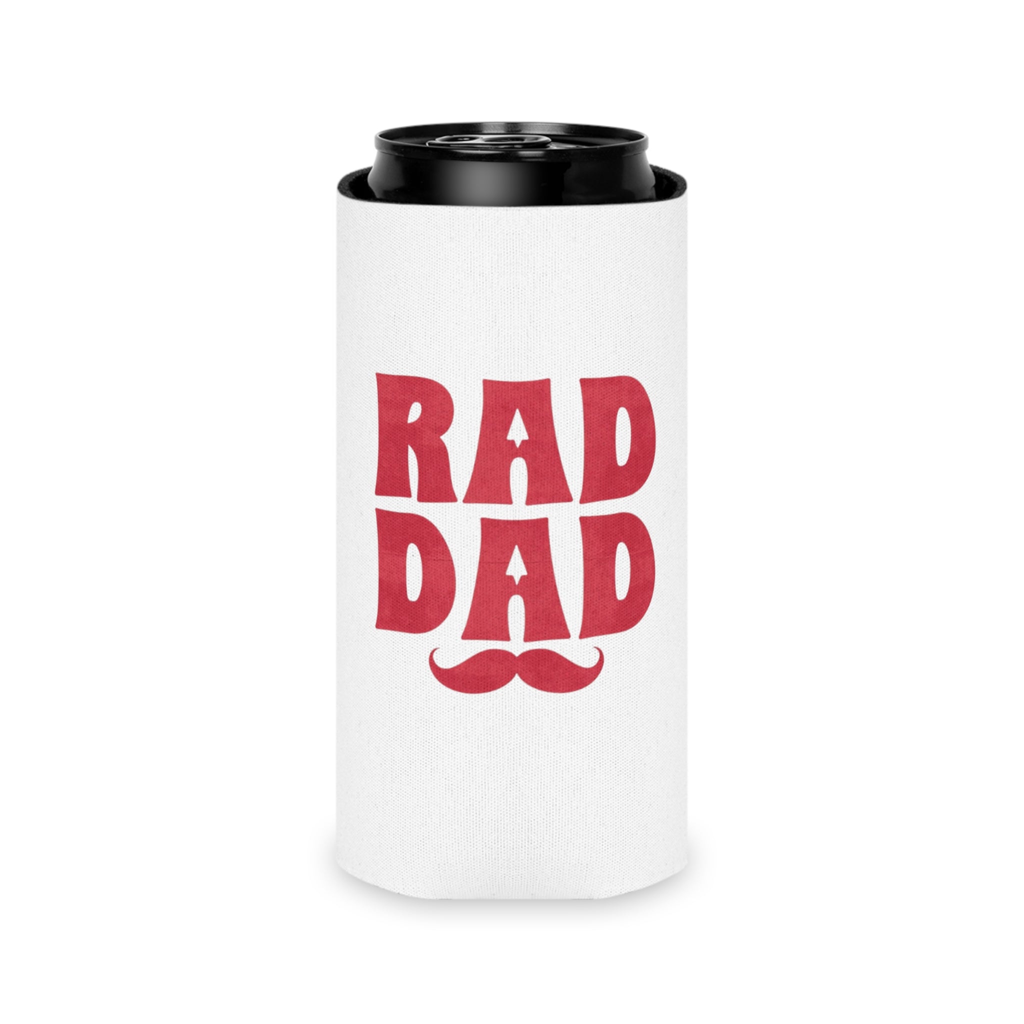 Can Cooler – "Rad Dad" Red Retro Mustache Beer Can Koozie | Father's Day Gift