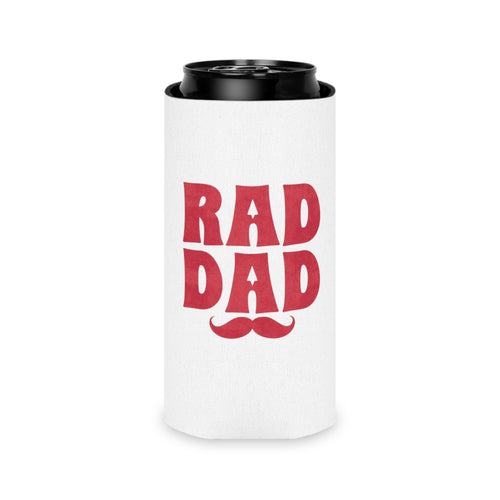 Can Cooler – "Rad Dad" Red Retro Mustache Beer Can Koozie | Father's Day Gift