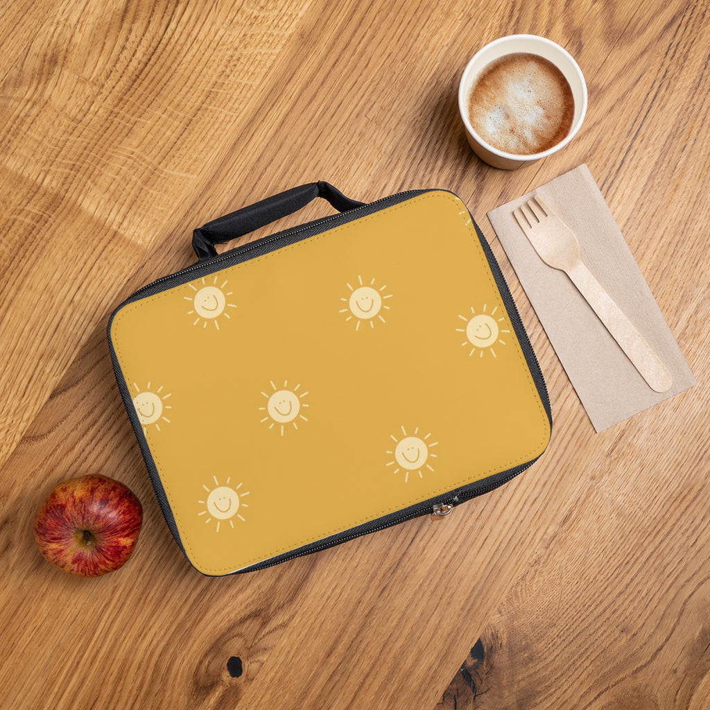 Sunshine Pattern Lunch Bag — Yellow Smiling Sun Kids Tote