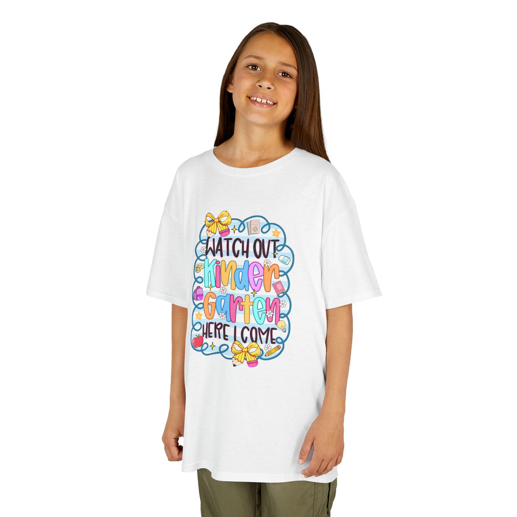 Kids T‑Shirt — "Watch Out Kindergarten, Here I Come" Colorful Back‑to‑School Tee