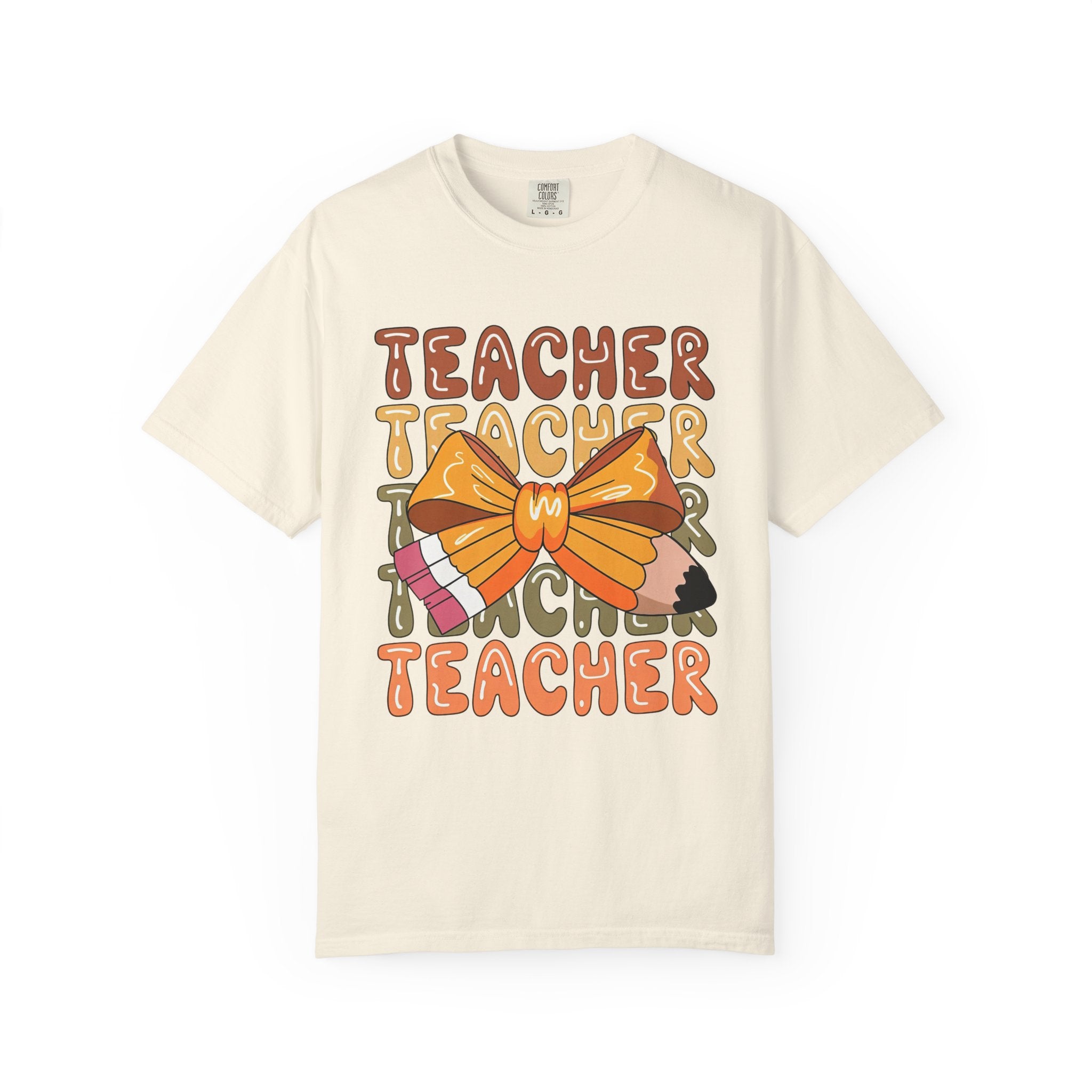 Teacher Bow Graphic T-Shirt — Cute Pencil & Ribbon Teacher Shirt for Educators